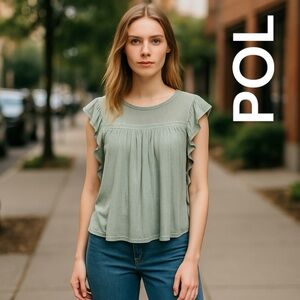 POL Bohemian Flutter Sleeve BLOUSE and POL comfort! Darling look! Mint green.